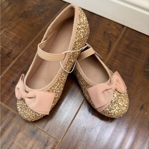 Sparkling Gold Kids Dress Shoes with Bow